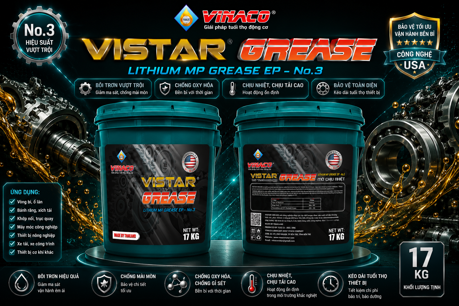 Vistar Grease 17Kg ( Mỡ chịu nhiệt cao cấp)