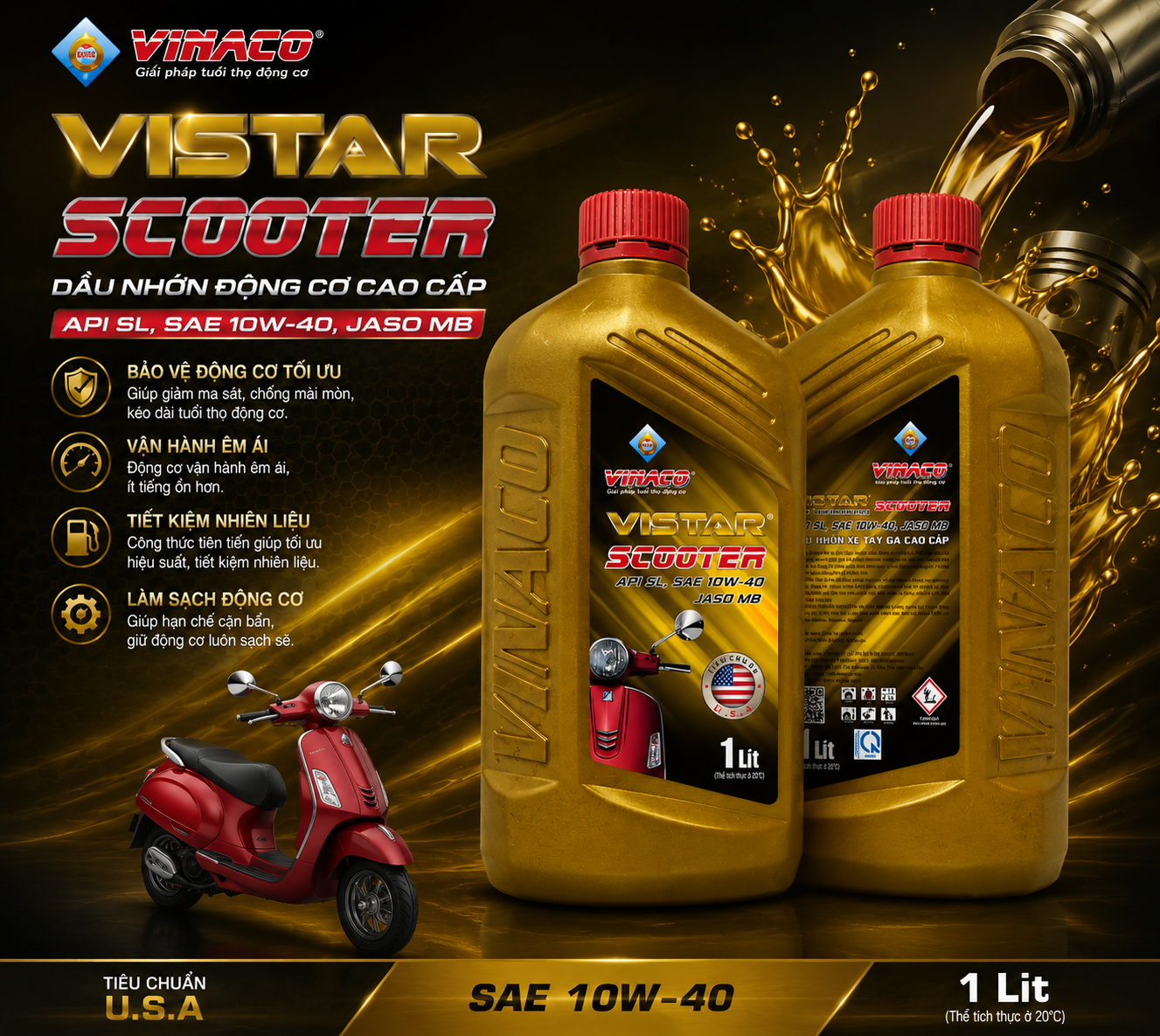 Vistar Scooter – 1L (Dầu nhờn xe tay ga cao cấp)