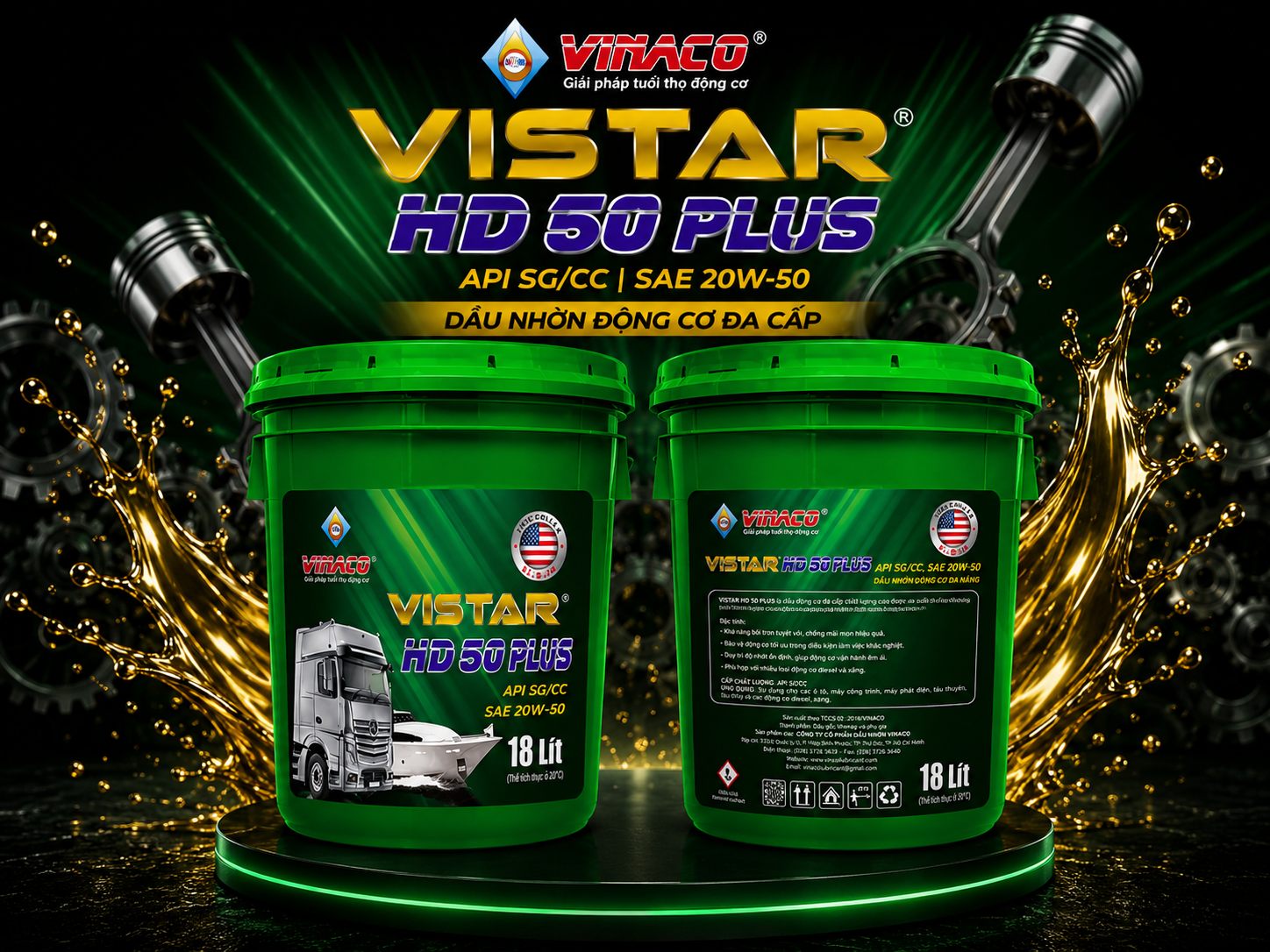 Vistar HD50 – 18L (Dầu động cơ xăng và diesel thông dụng)