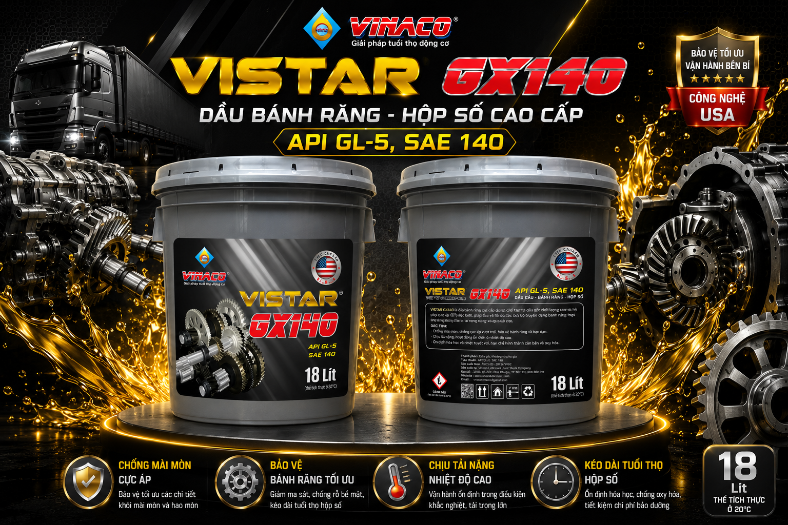 Vistar GX140 – 18L (Dầu cầu – Bánh răng cao cấp)