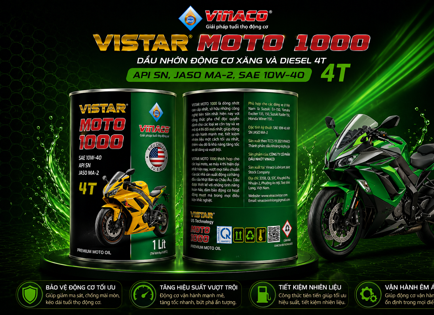 Vistar Moto 1000 – 1L (Dầu nhờn mô tô phân khối lớn)